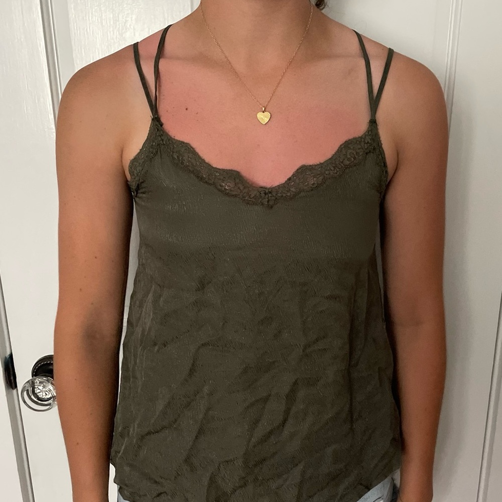 Green silk cami top